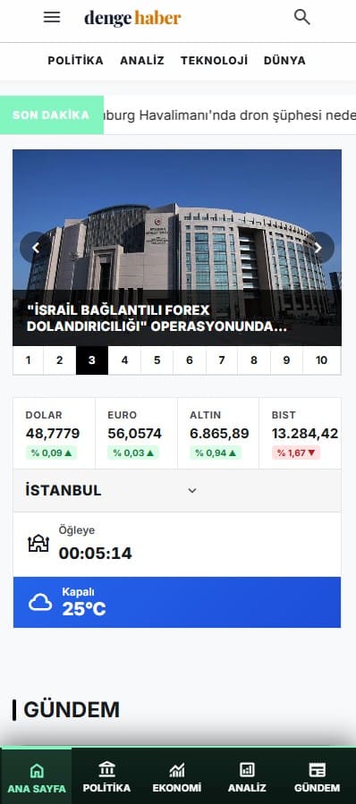Mobil haber sitesi görünümü