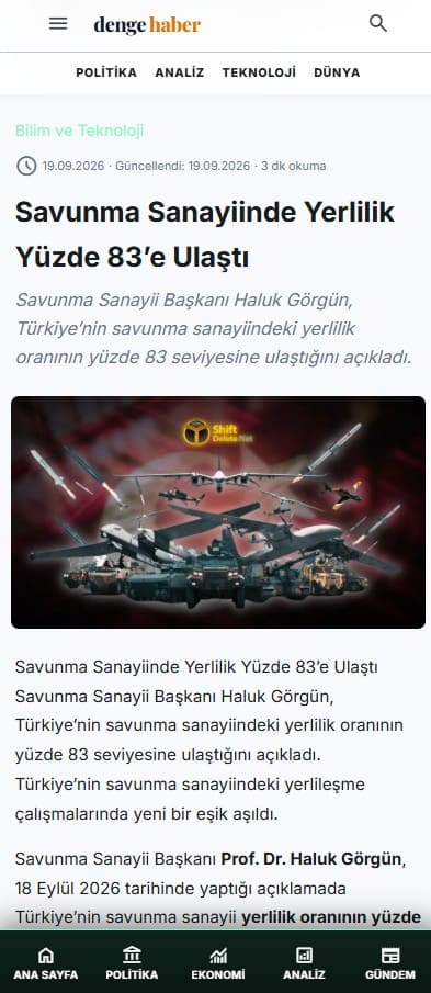 Responsive mobil haber portalı görünümü